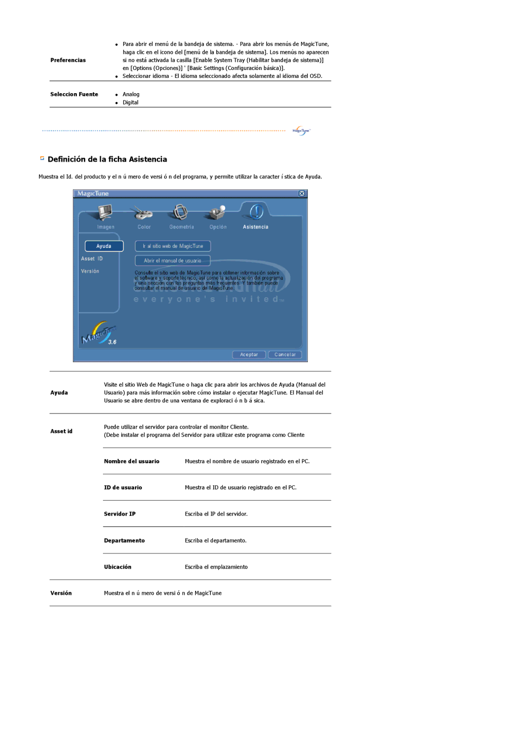 Samsung 730BF, 930BF manual Definición de la ficha Asistencia 