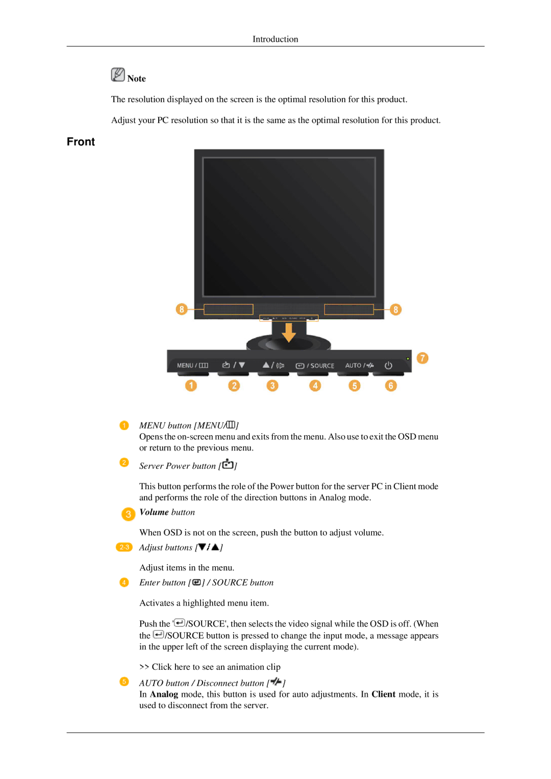 Samsung 930ND user manual Front, Menu button Menu 