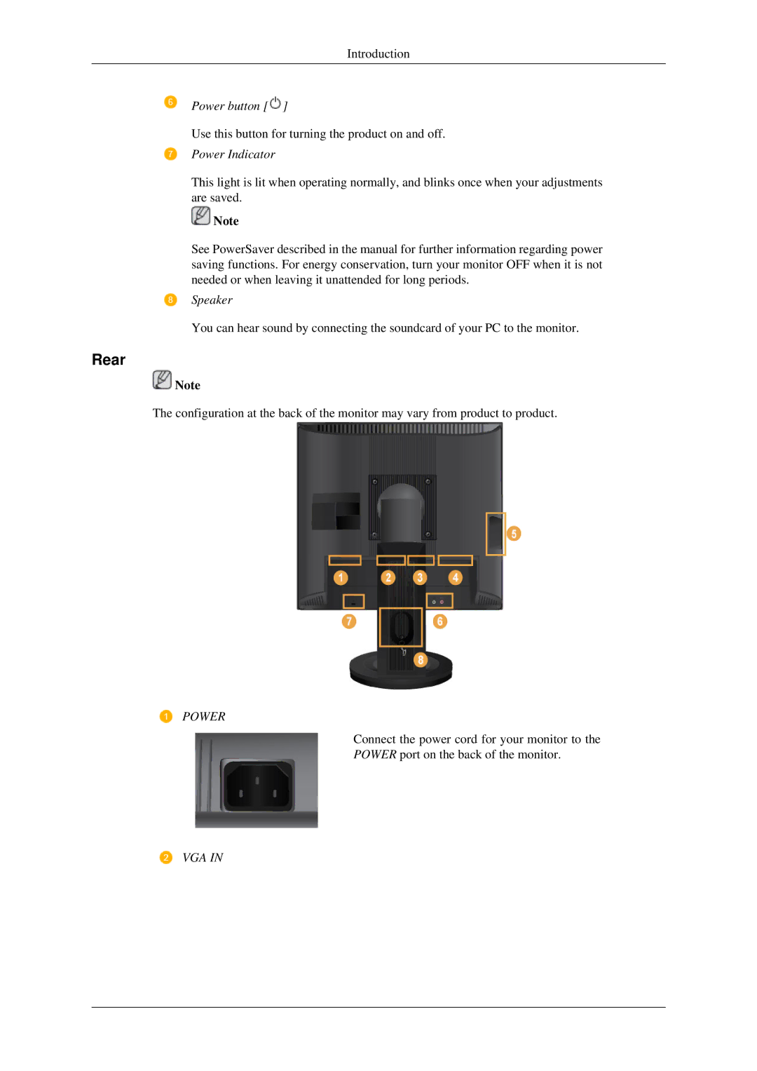 Samsung 930ND user manual Rear, Power Indicator 