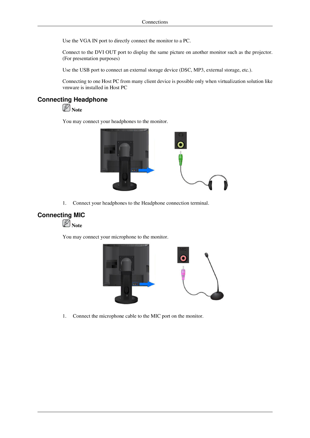 Samsung 930ND user manual Connecting Headphone, Connecting MIC 