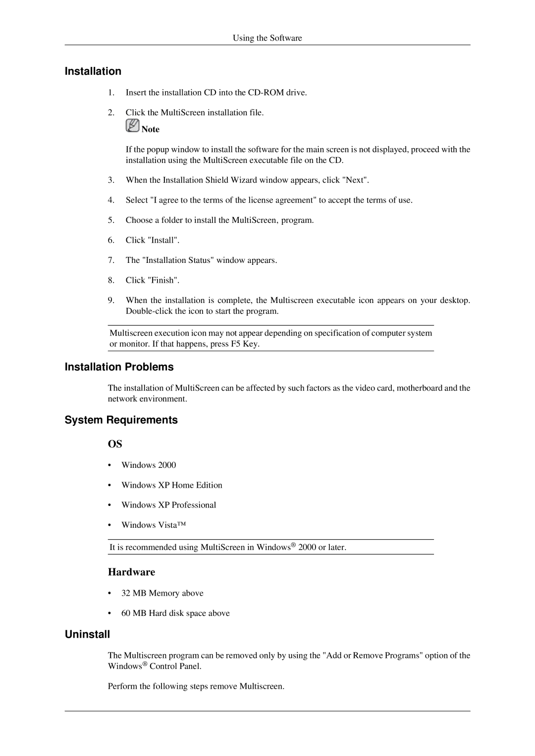 Samsung 930ND user manual MB Memory above MB Hard disk space above 