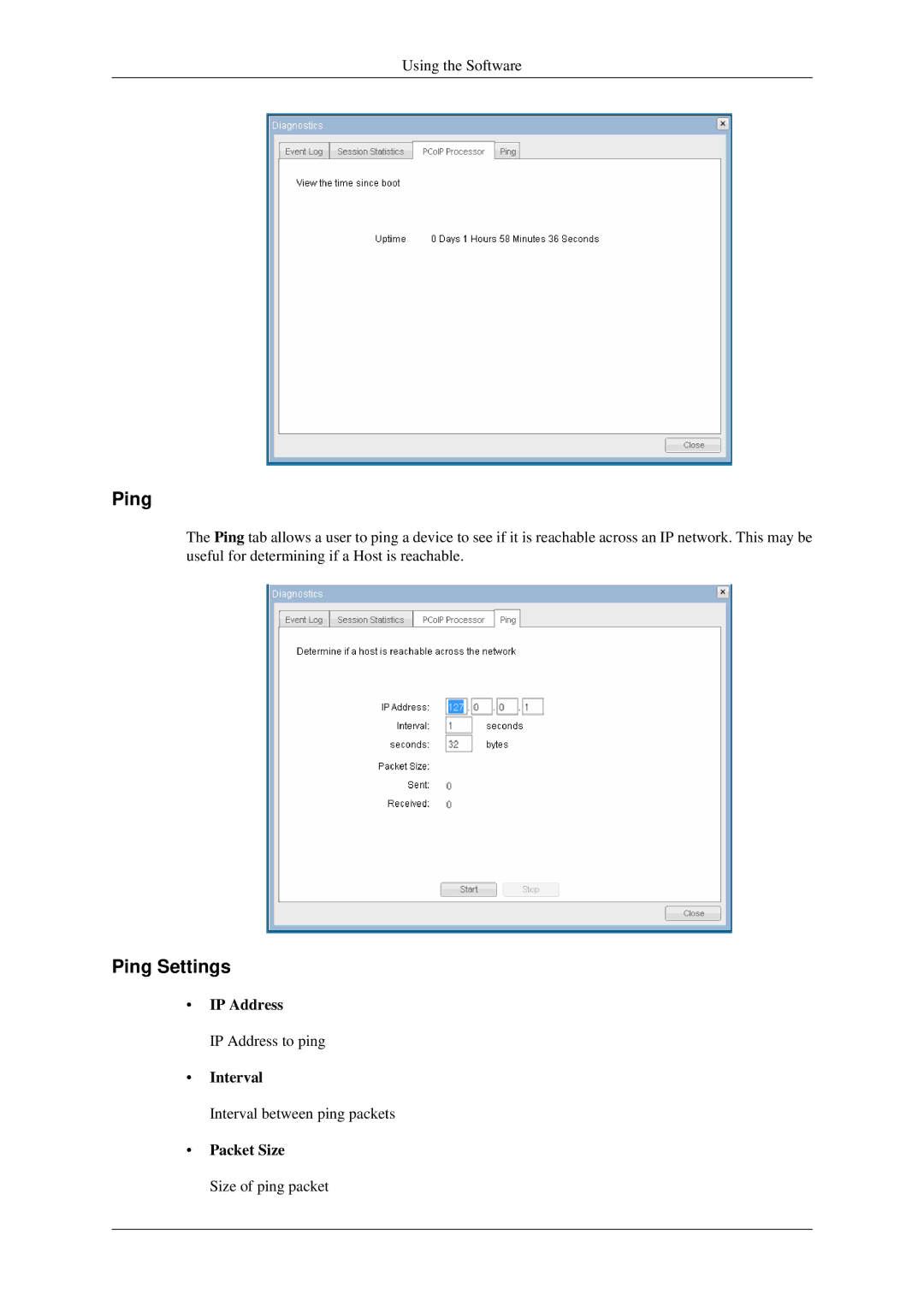 Samsung 930ND user manual Ping Settings, Interval, Packet Size 