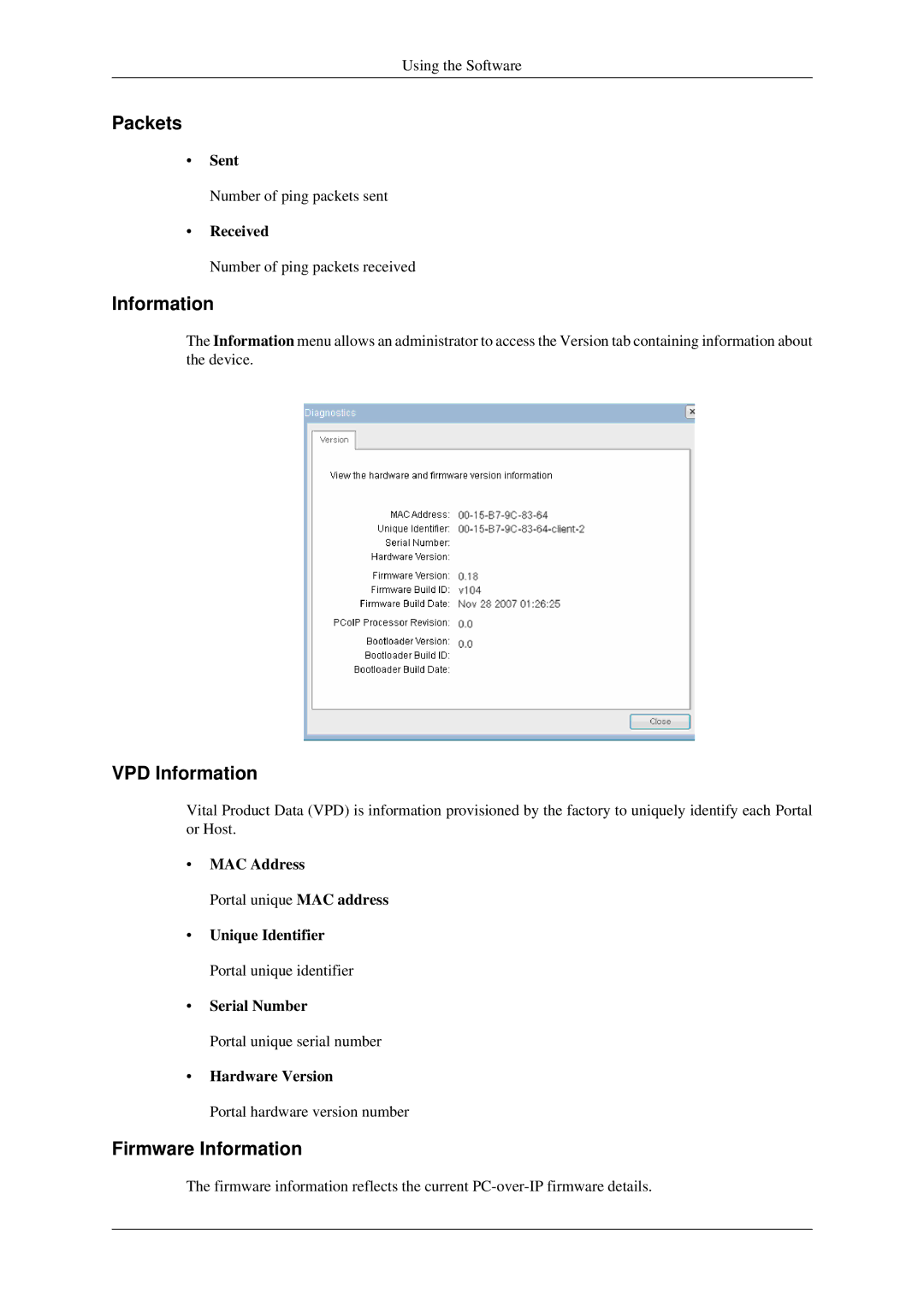 Samsung 930ND user manual Packets, VPD Information, Firmware Information 