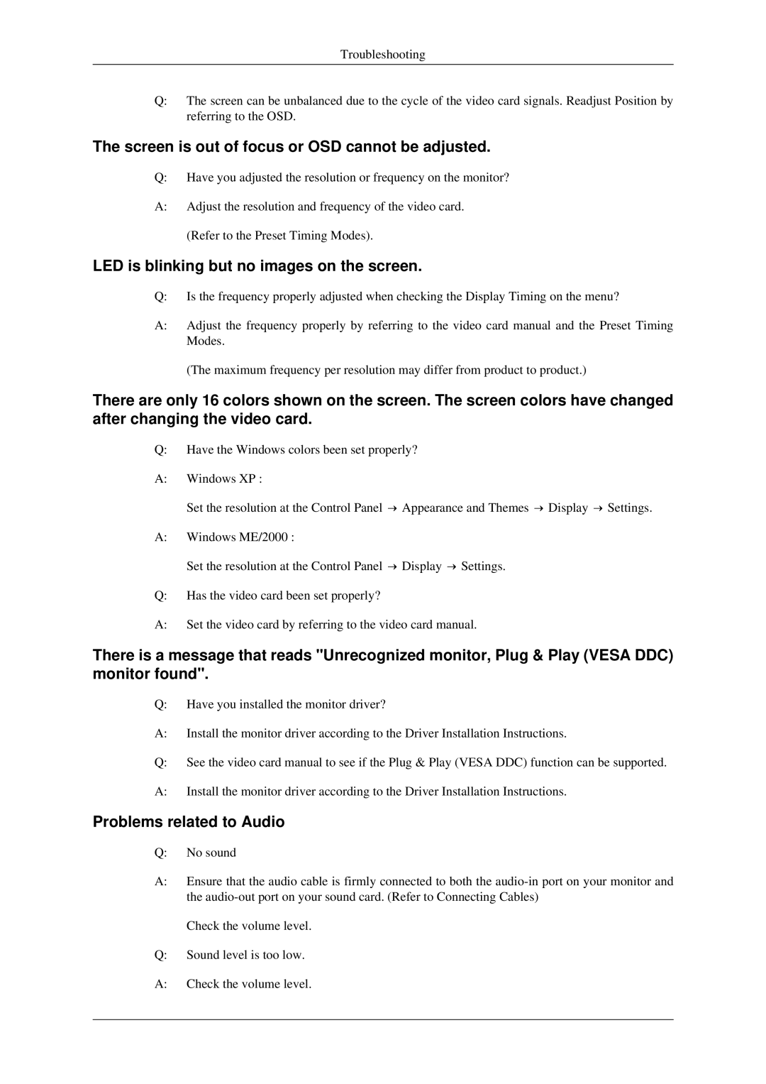 Samsung 930ND user manual Screen is out of focus or OSD cannot be adjusted, LED is blinking but no images on the screen 