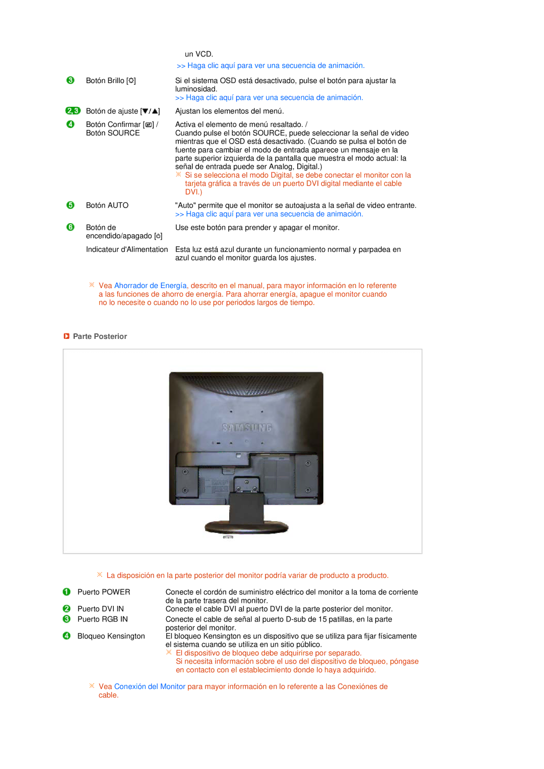 Samsung 931BF, 731BF manual Parte Posterior 