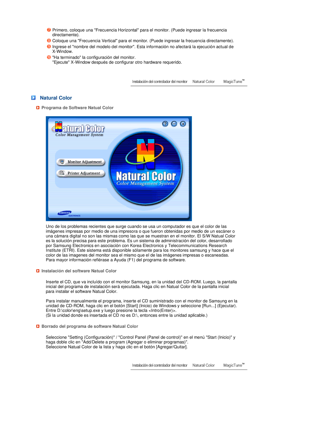 Samsung 931BF, 731BF manual Natural Color, Programa de Software Natual Color, Instalación del software Natual Color 