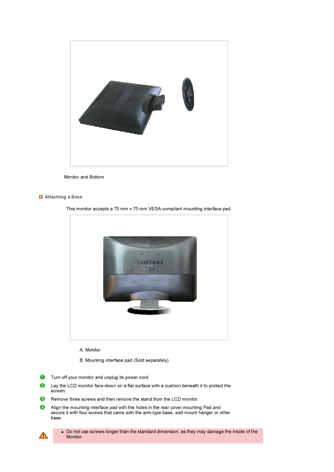 Samsung 931CW, 906CW manual Attaching a Base 