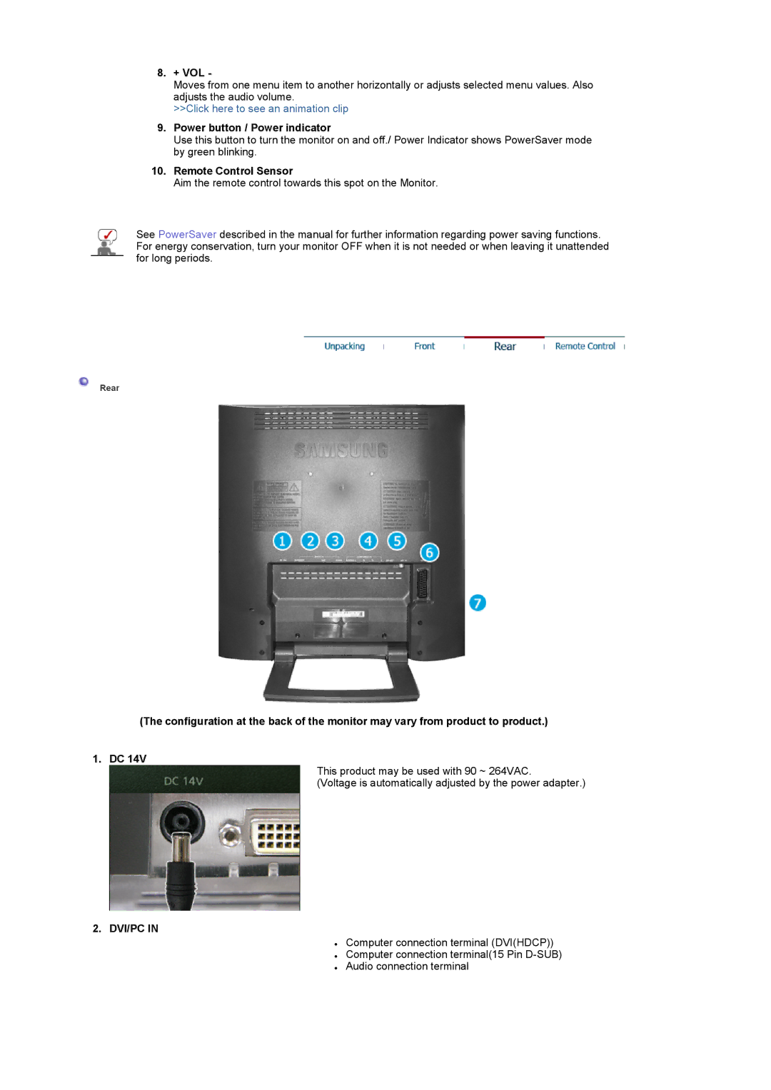 Samsung 931MP manual Dvi/Pc 