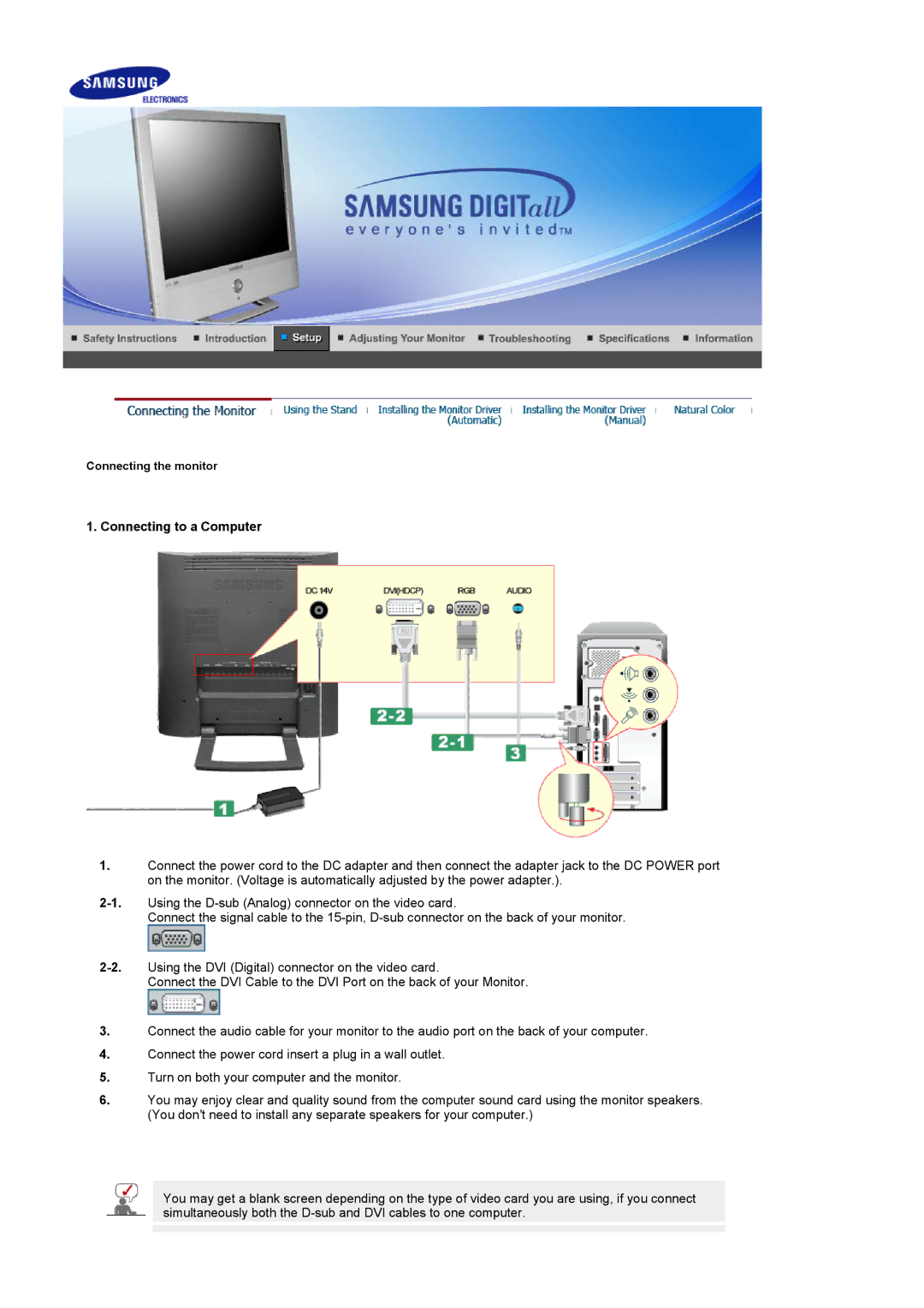 Samsung 931MP manual Connecting to a Computer 