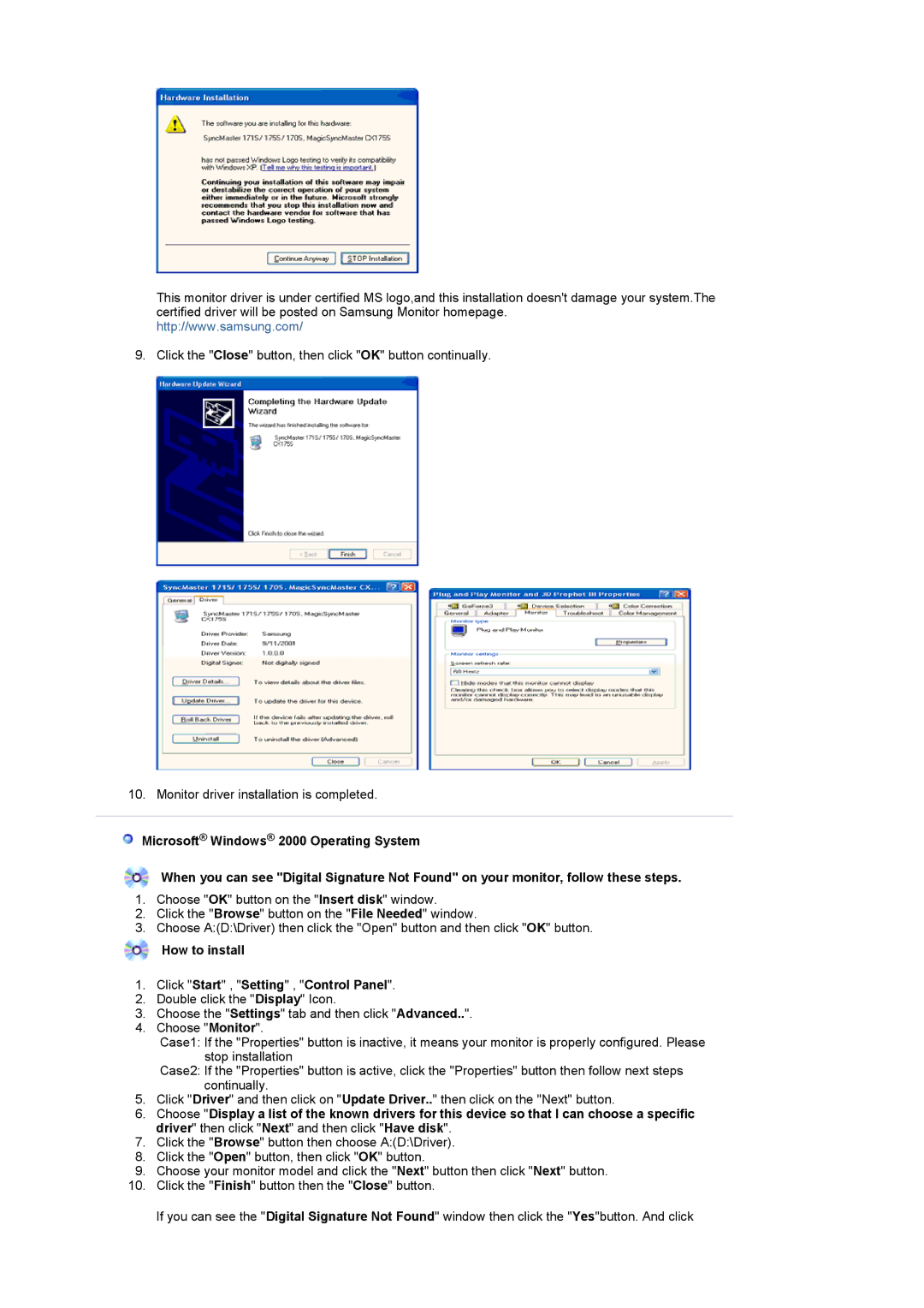 Samsung 931MP manual How to install Click Start , Setting , Control Panel 