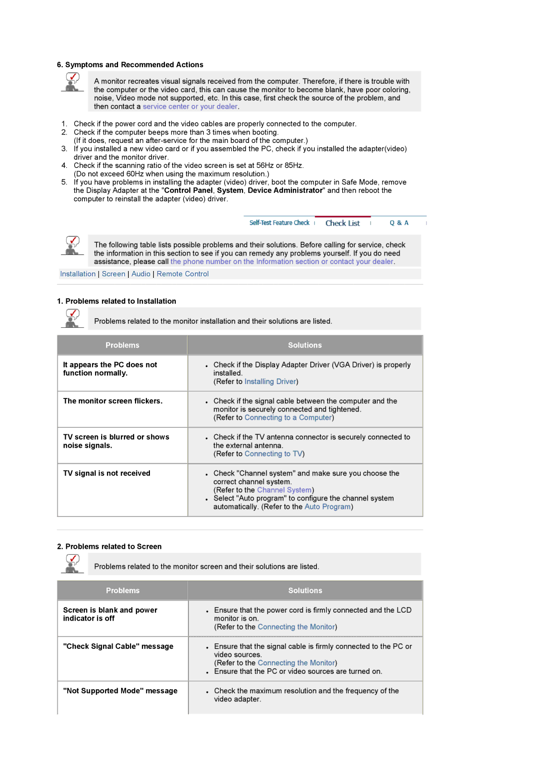 Samsung 931MP manual Problems Solutions 