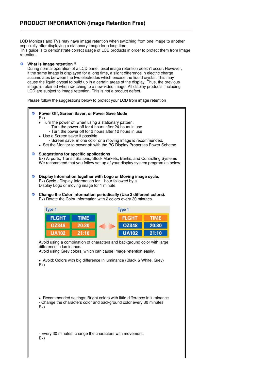 Samsung 931MP manual Product Information Image Retention Free 