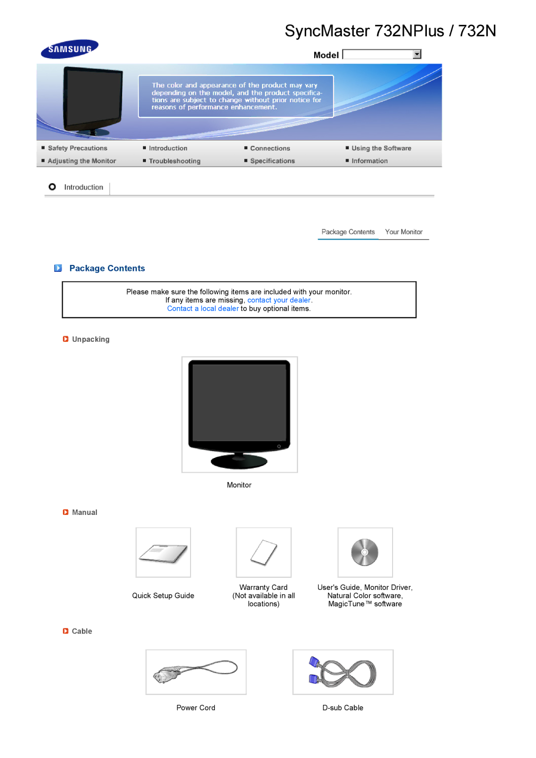 Samsung 732NPlus, 932BPlus, 732N, 932B manual SyncMaster 732NPlus / 732N, Package Contents 