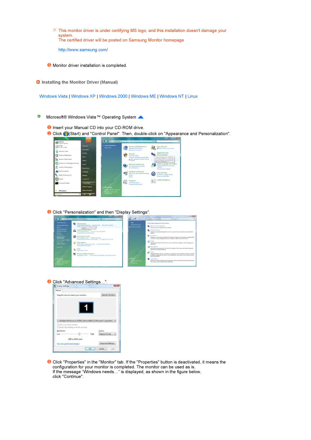 Samsung 732NPlus, 932BPlus, 732N, 932B manual Installing the Monitor Driver Manual 