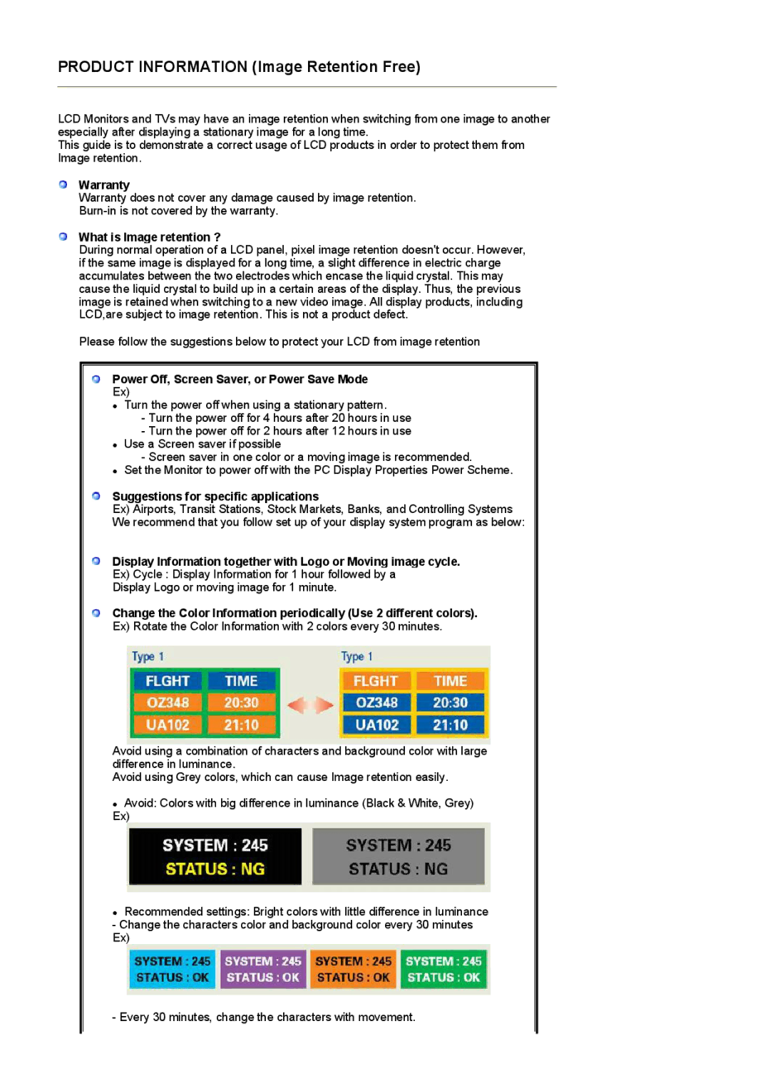 Samsung 932GWEPlus, 932BWEPlus manual Product Information Image Retention Free 