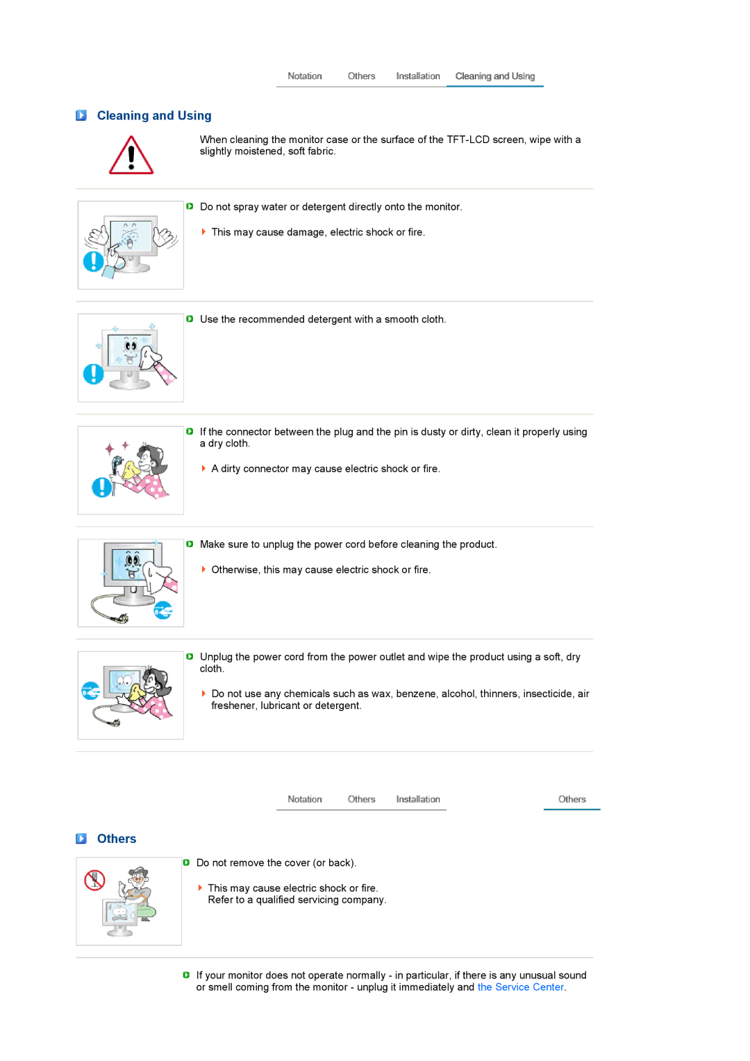 Samsung 932BWEPlus, 932GWEPlus manual Cleaning and Using, Others 