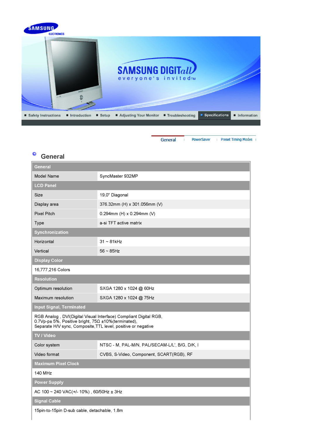 Samsung 932MP manual General 