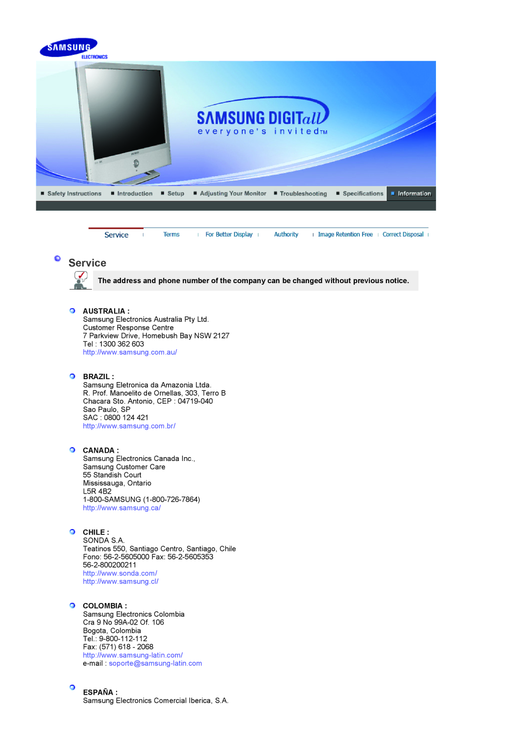 Samsung 932MP manual Service 