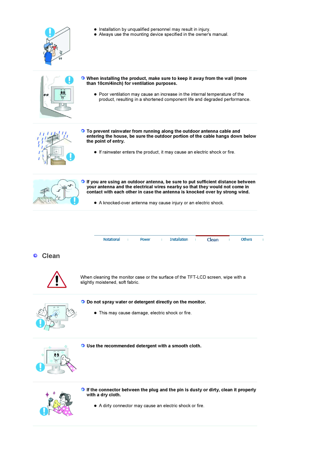 Samsung 932MP manual Clean, Do not spray water or detergent directly on the monitor 