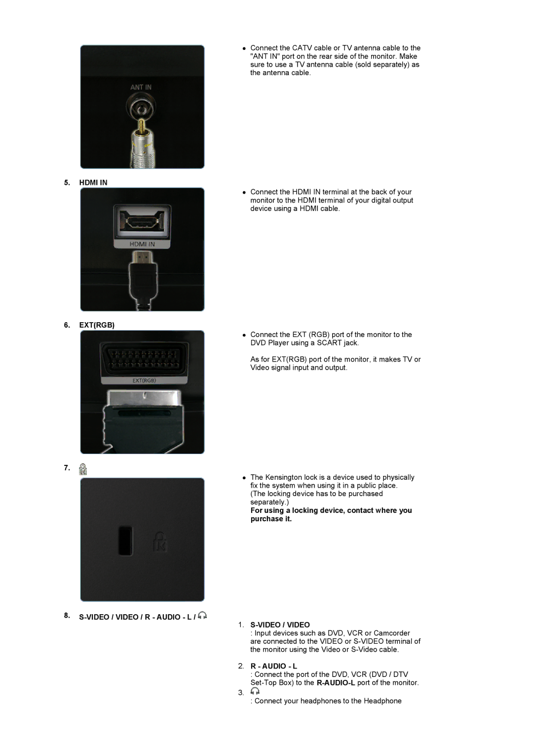 Samsung 2032MW, 932MW manual Hdmi, Extrgb, Video / Video 