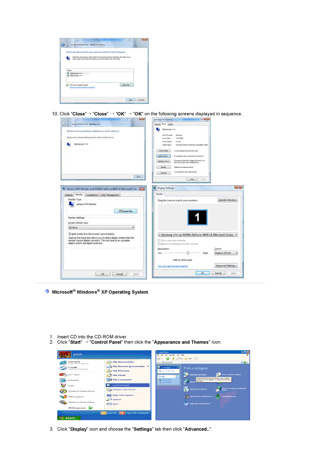 Samsung 2032MW, 932MW manual Microsoft Windows XP Operating System 