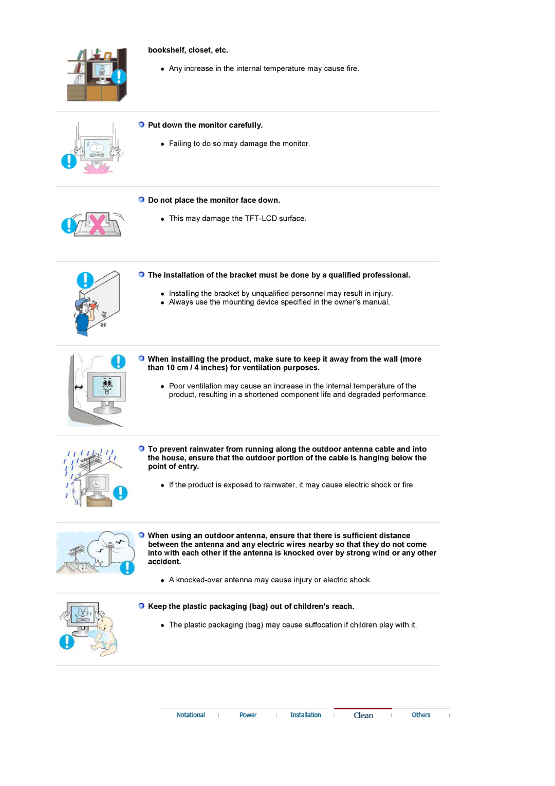 Samsung 2032MW, 932MW manual Bookshelf, closet, etc, Put down the monitor carefully, Do not place the monitor face down 