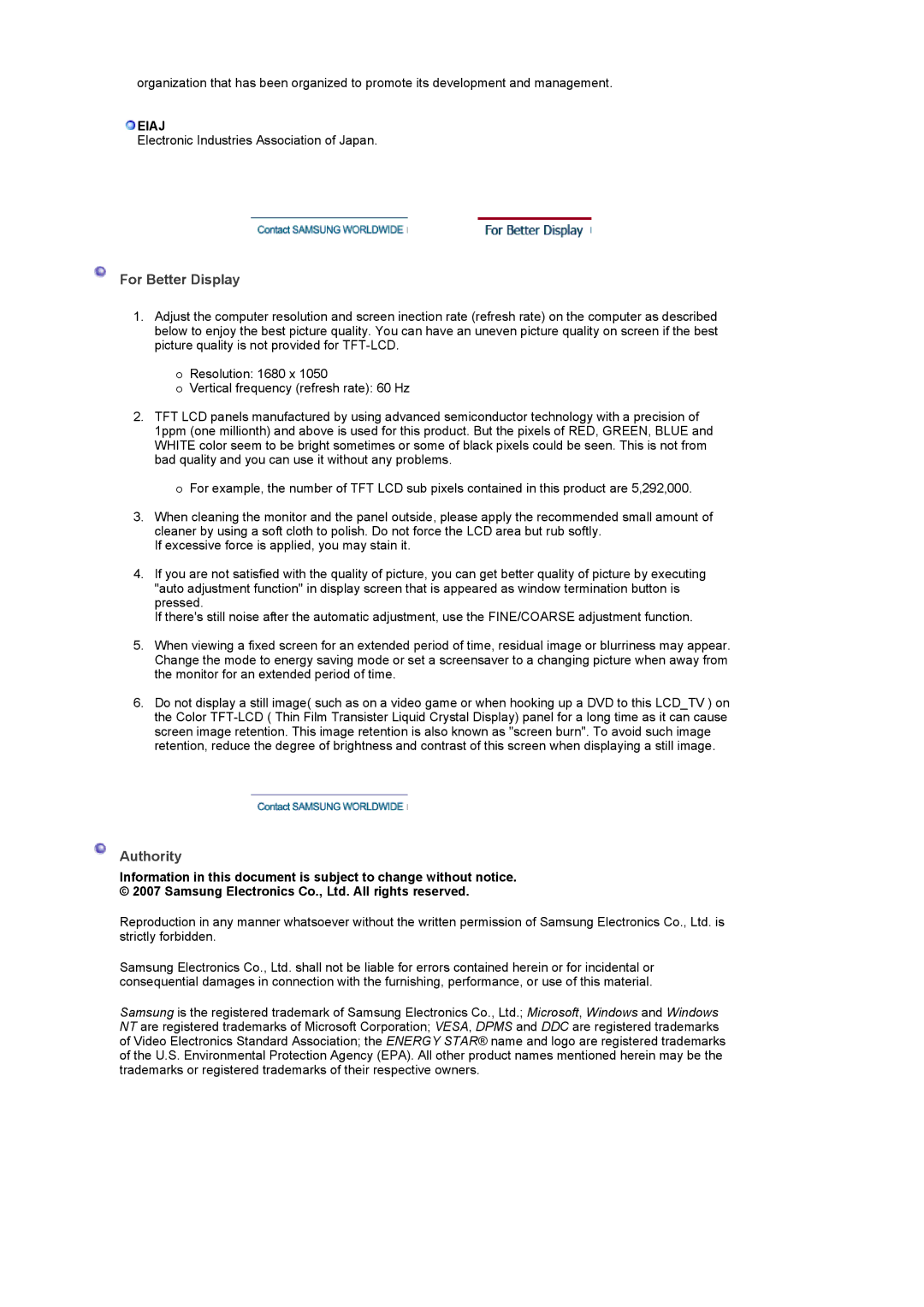 Samsung 932MW, 2032MW manual For Better Display 