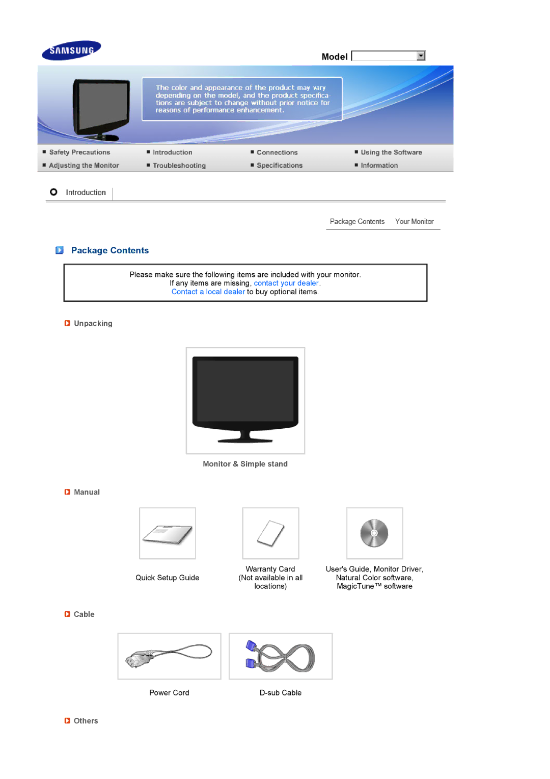 Samsung 932NW manual Package Contents 