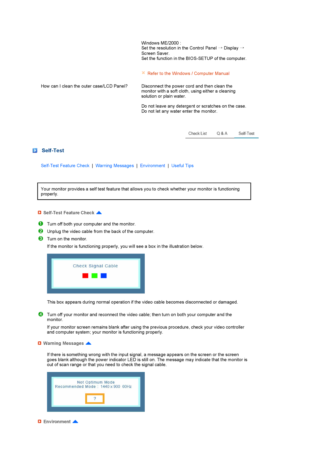 Samsung 932NW manual Self-Test Feature Check, Environment 