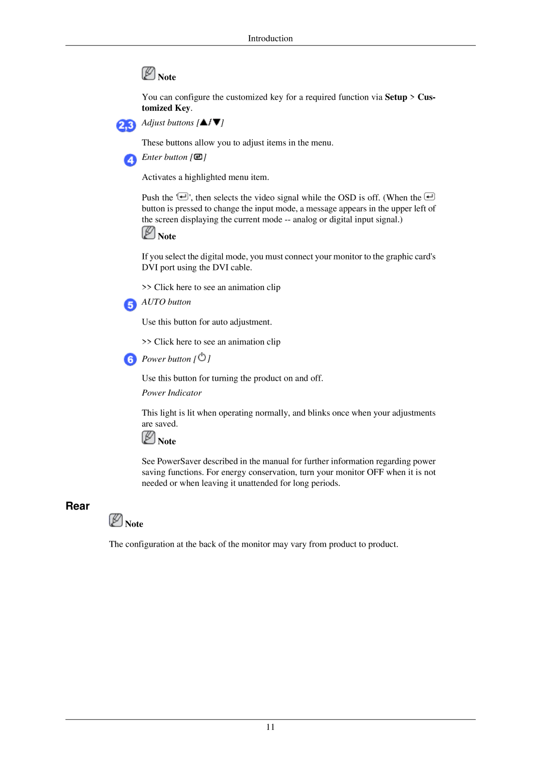 Samsung 933BW, 933GW user manual Rear, Enter button 