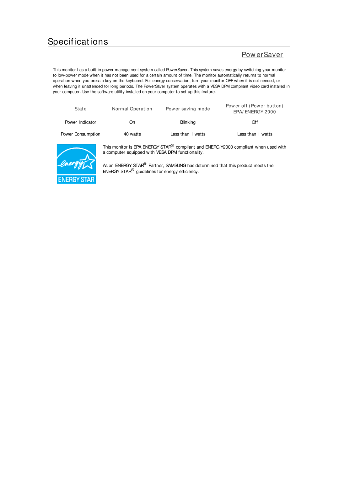 Samsung 2333GWPLUS, 933GWPLUS, 933NWPLUS, 933SN Plus, 933BWPLUS, 733NPLUS, 733NW, 733APLUS, 2333SW, 2233BWPLUS PowerSaver 