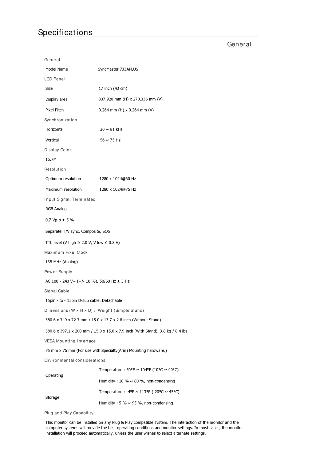 Samsung 2033SN Plus, 933GWPLUS, 933NWPLUS, 933SN Plus, 933BWPLUS, 733NPLUS, 733NW, 733APLUS, 2333SW, 2233NW Model Name 