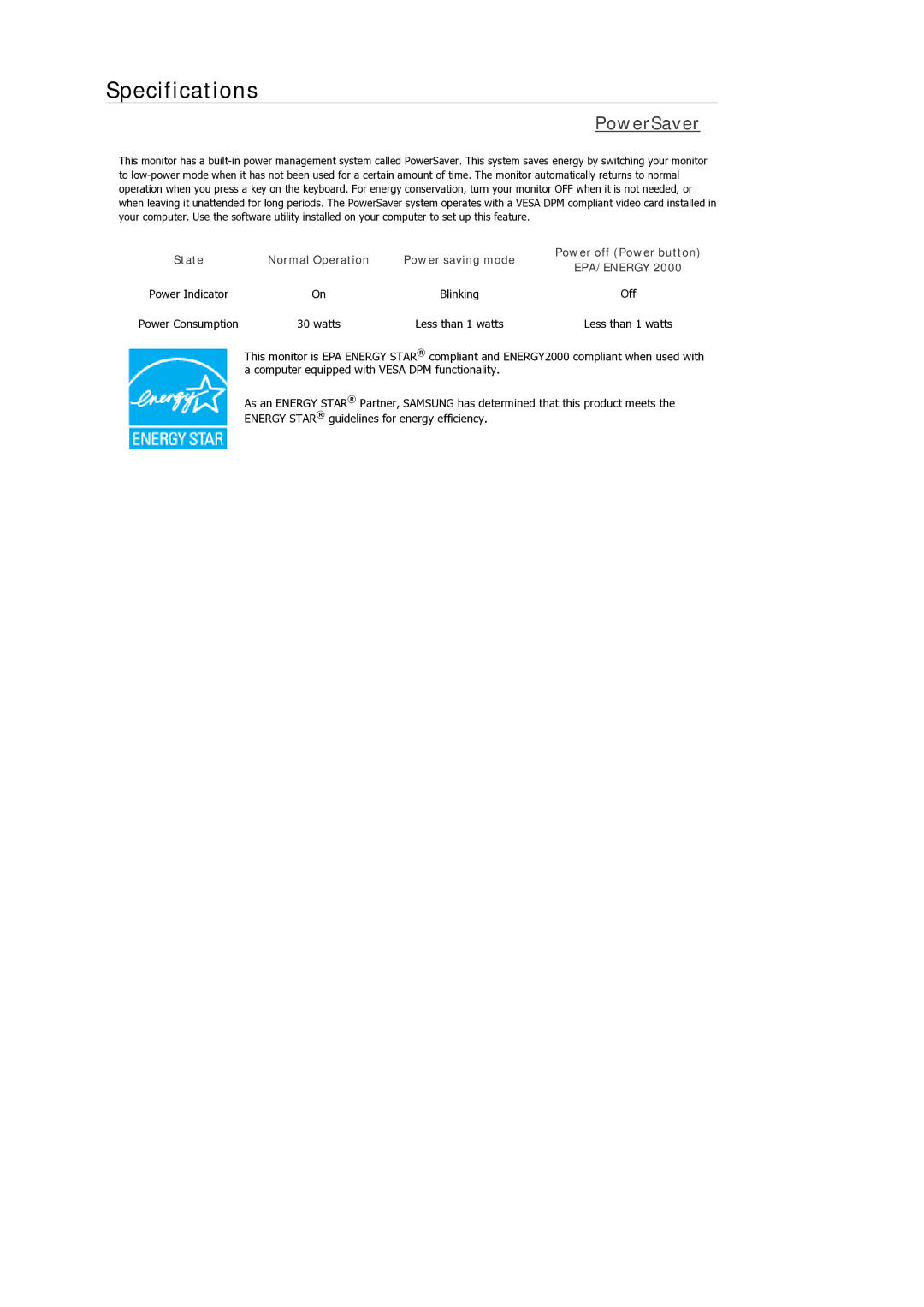 Samsung 2433BWPLUS, 933GWPLUS, 933NWPLUS, 933SN Plus, 933BWPLUS, 733NPLUS, 733NW, 733APLUS, 2333SW, 2333GWPLUS PowerSaver 