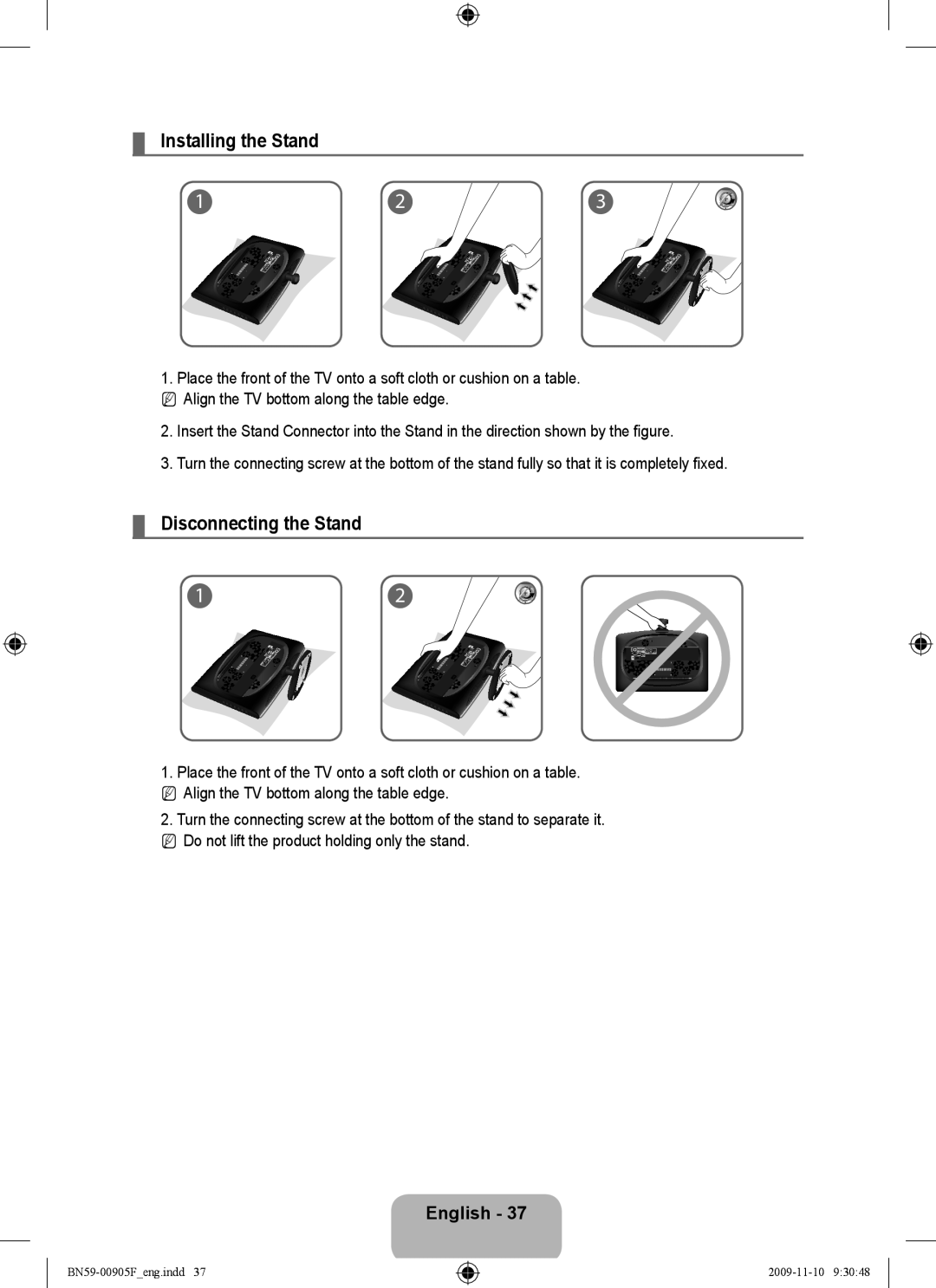 Samsung 933HD+, 2443BWT-1, BN59-00905F user manual Installing the Stand, Disconnecting the Stand 