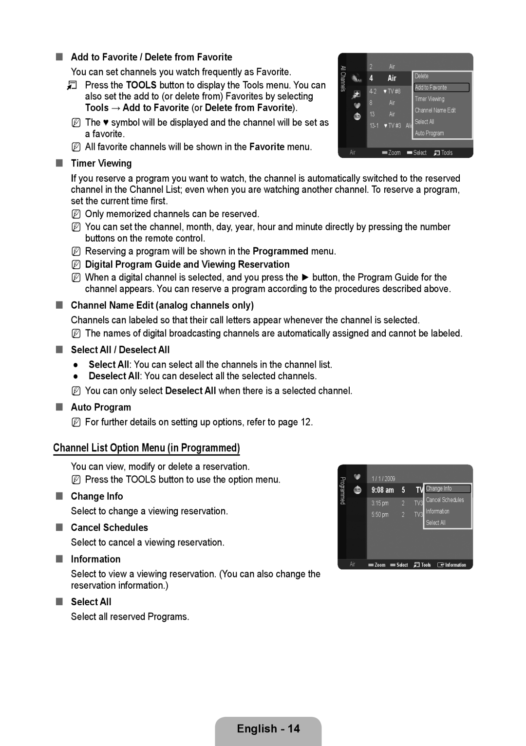 Samsung 933HD Plus user manual Channel List Option Menu in Programmed 