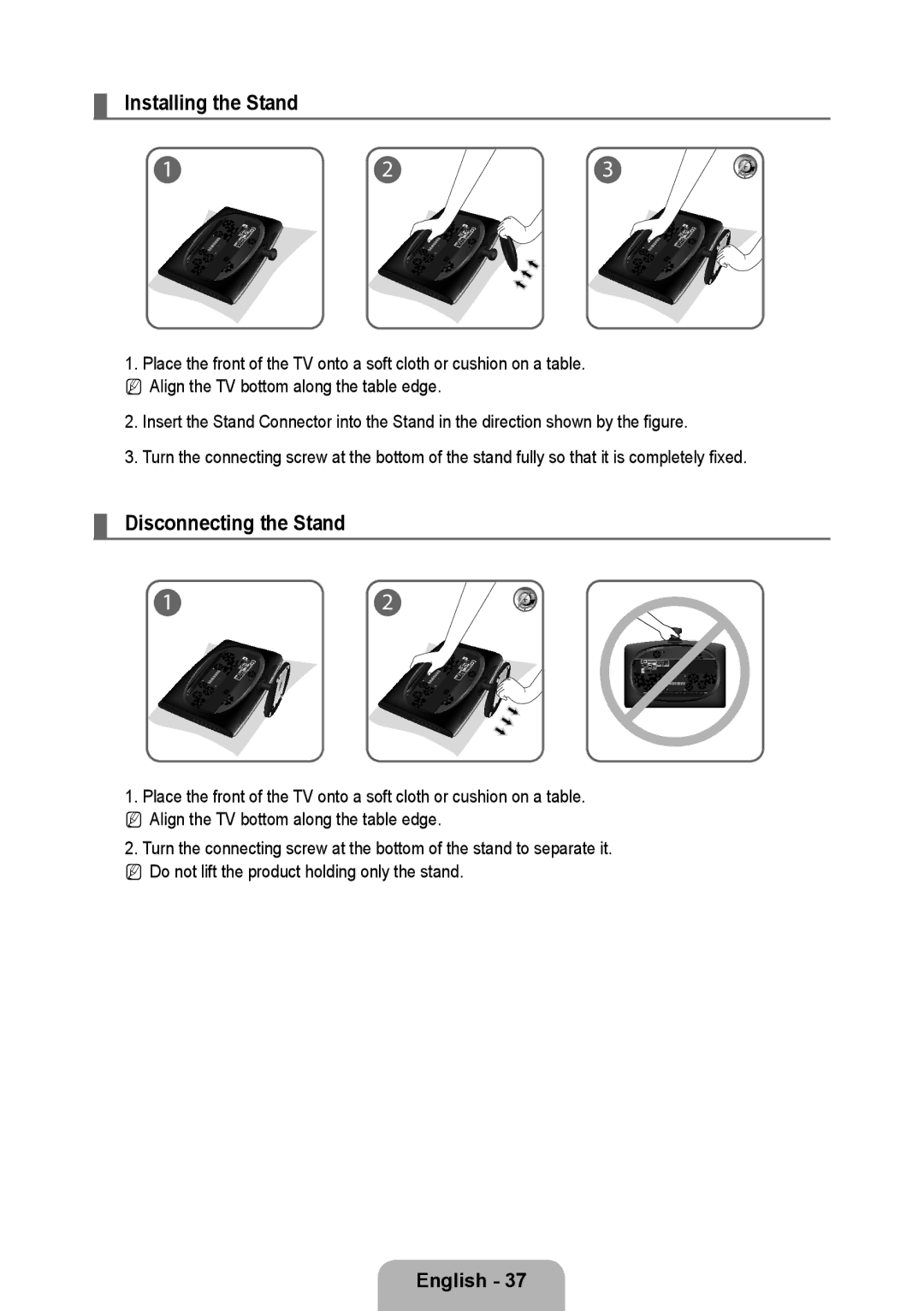 Samsung 933HD Plus user manual Installing the Stand, Disconnecting the Stand 