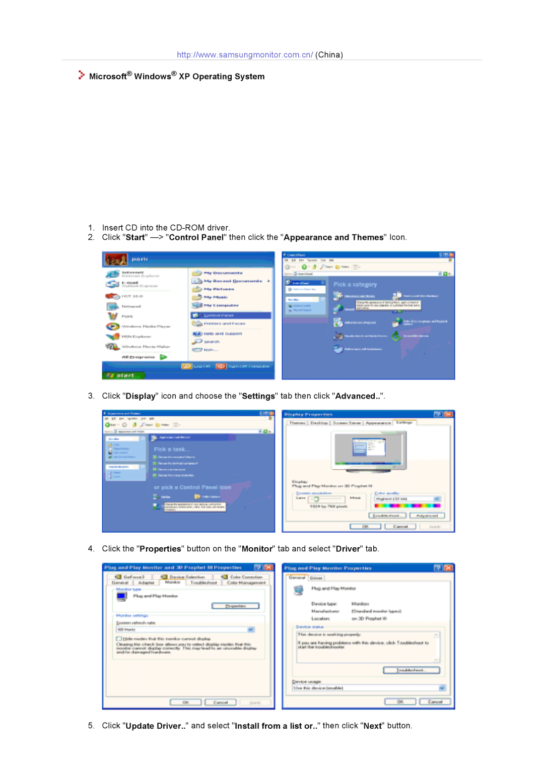 Samsung 73V, 93V manual Microsoft Windows XP Operating System 