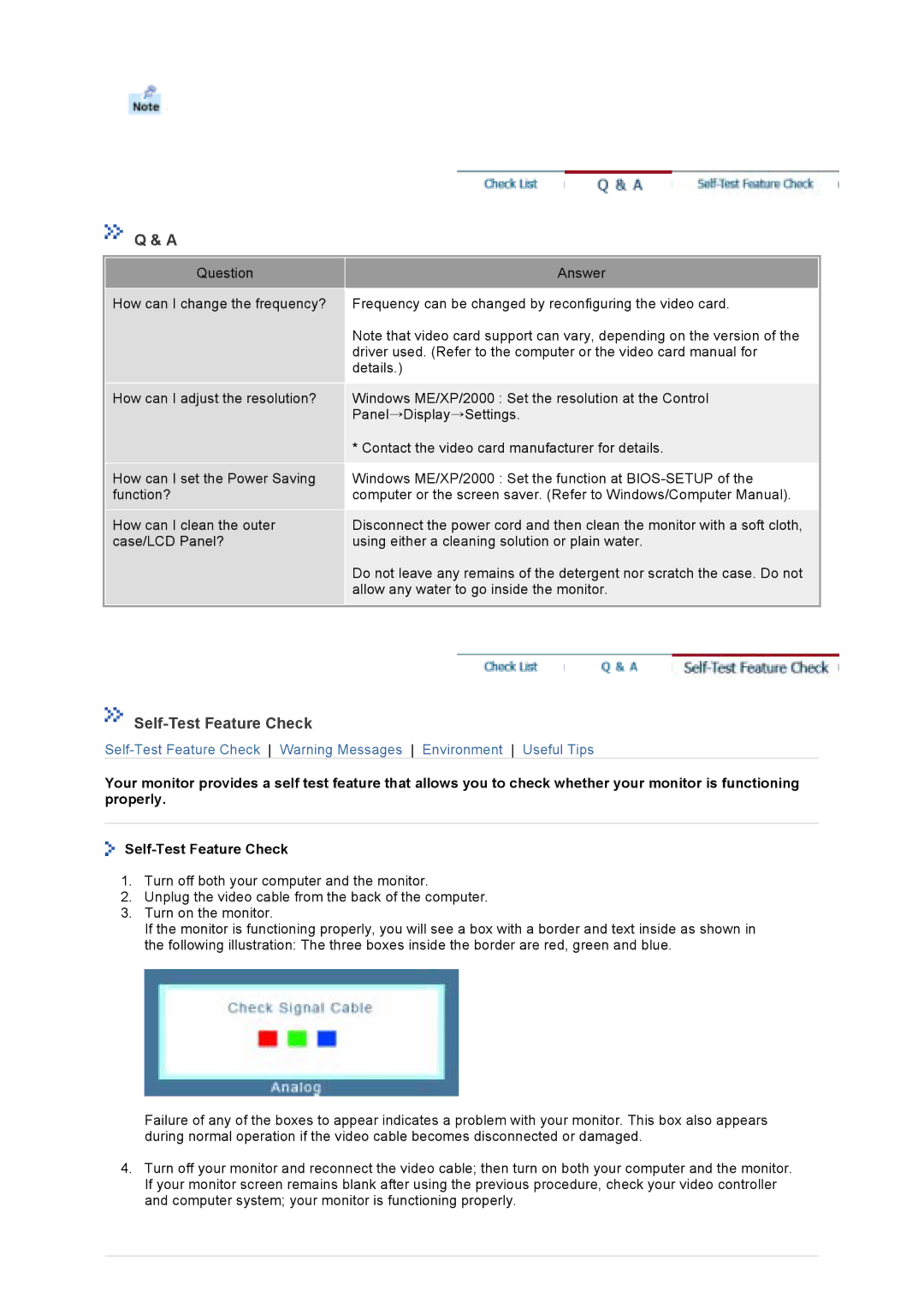 Samsung 93V, 73V manual Self-Test Feature Check 