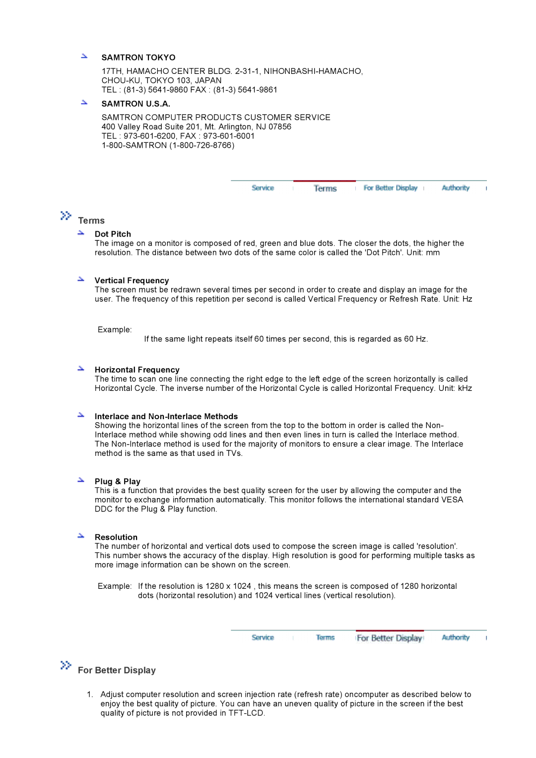 Samsung 73V, 93V manual Terms, For Better Display 