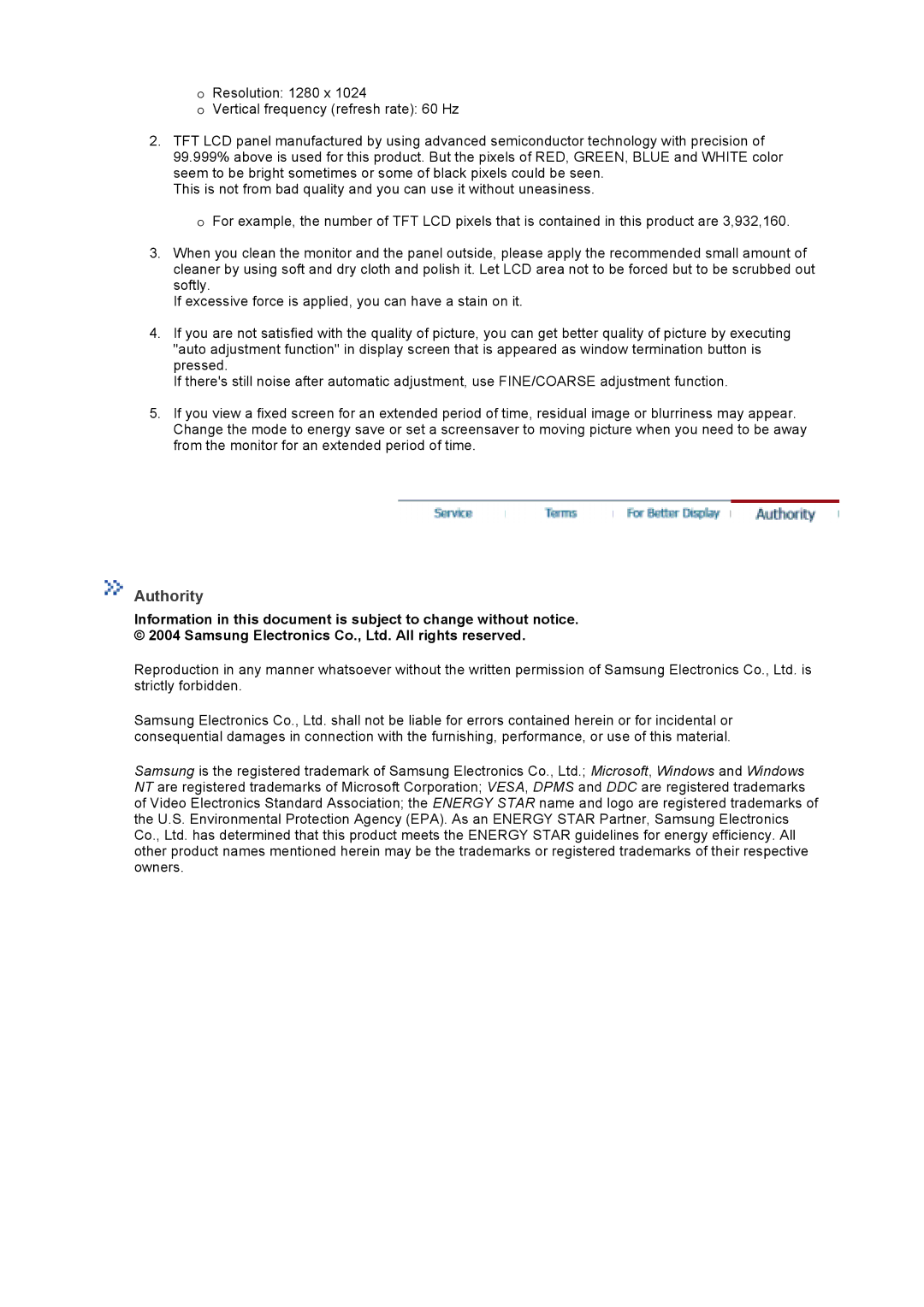 Samsung 93V, 73V manual Authority 