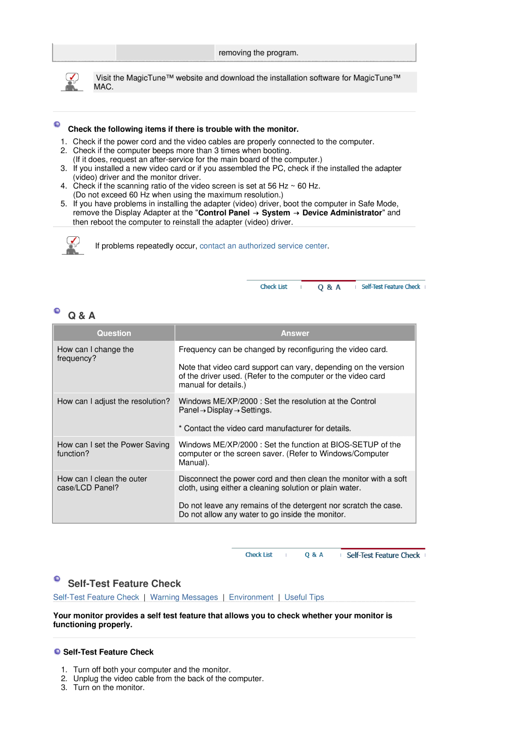 Samsung 740NW, 940 NW manual Self-Test Feature Check 