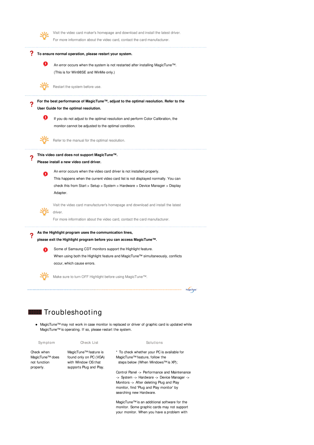 Samsung 740B, 940BE, 940FN, 940N, 740N, 740T, 540N, 540B manual Symptom Check List 