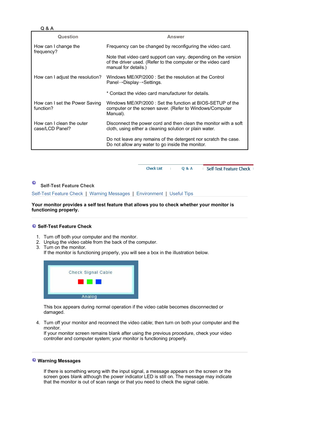 Samsung 940FN, 940BE, 940N, 740B, 740N, 740T, 540N, 540B manual Answer, Self-Test Feature Check 