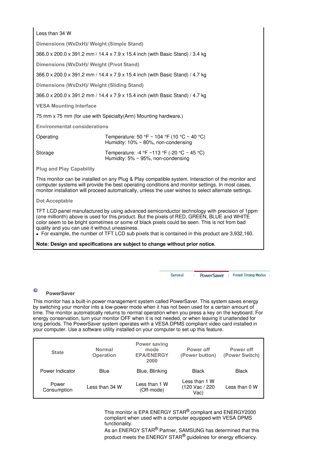 Samsung 740T, 940BE, 940FN, 940N, 740B, 740N, 540N, 540B manual Environmental considerations, PowerSaver 