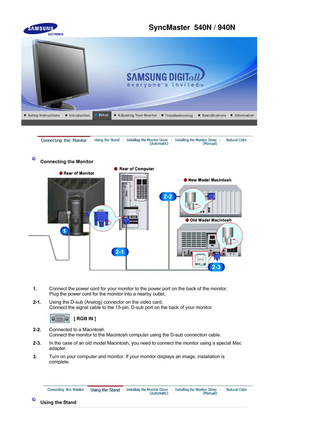 Samsung 740B, 940BE, 940FN, 740N, 740T, 540B manual SyncMaster 540N / 940N 