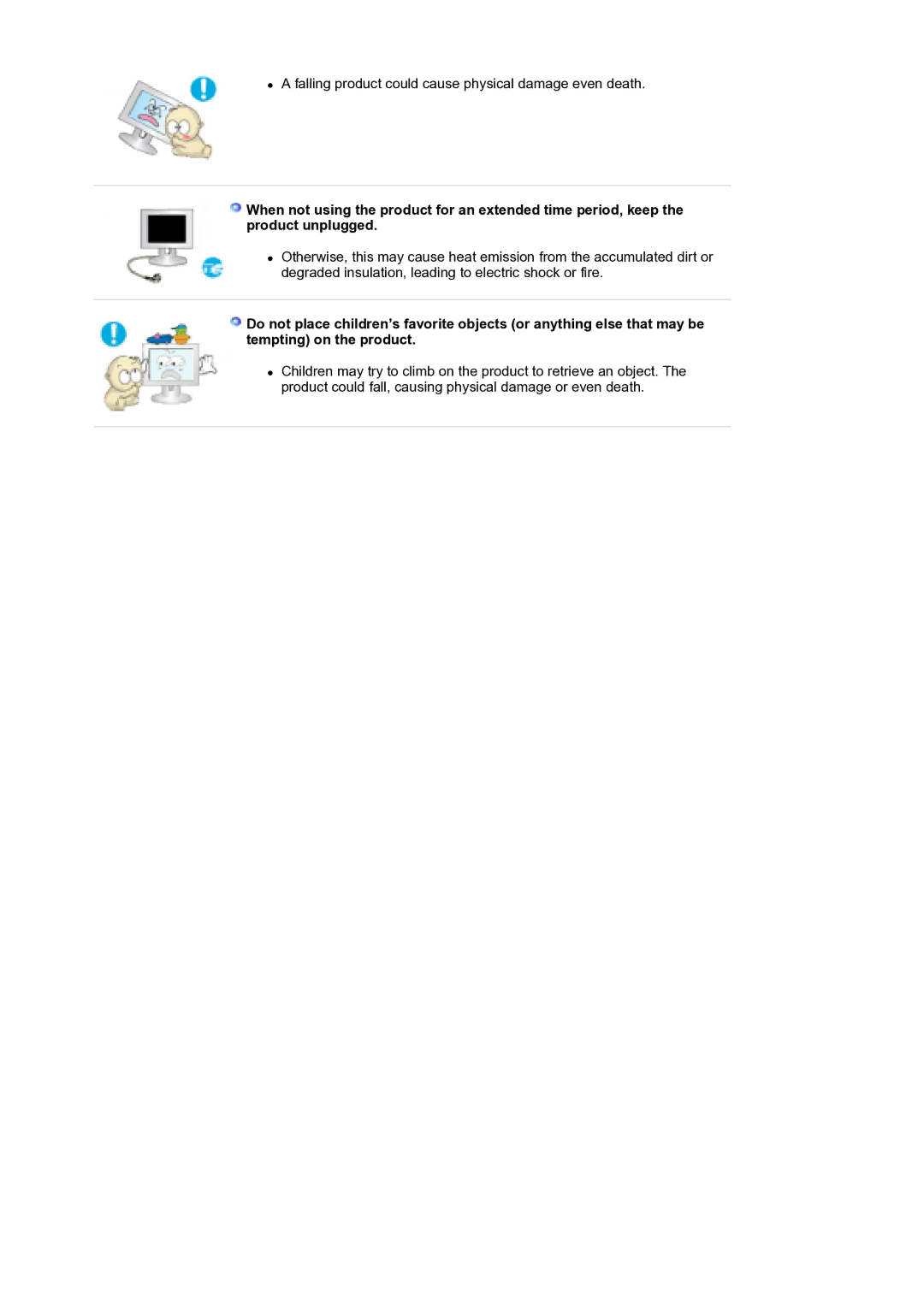 Samsung 940BE, 940FN, 940N, 740B, 740N, 740T, 540N, 540B manual Falling product could cause physical damage even death 