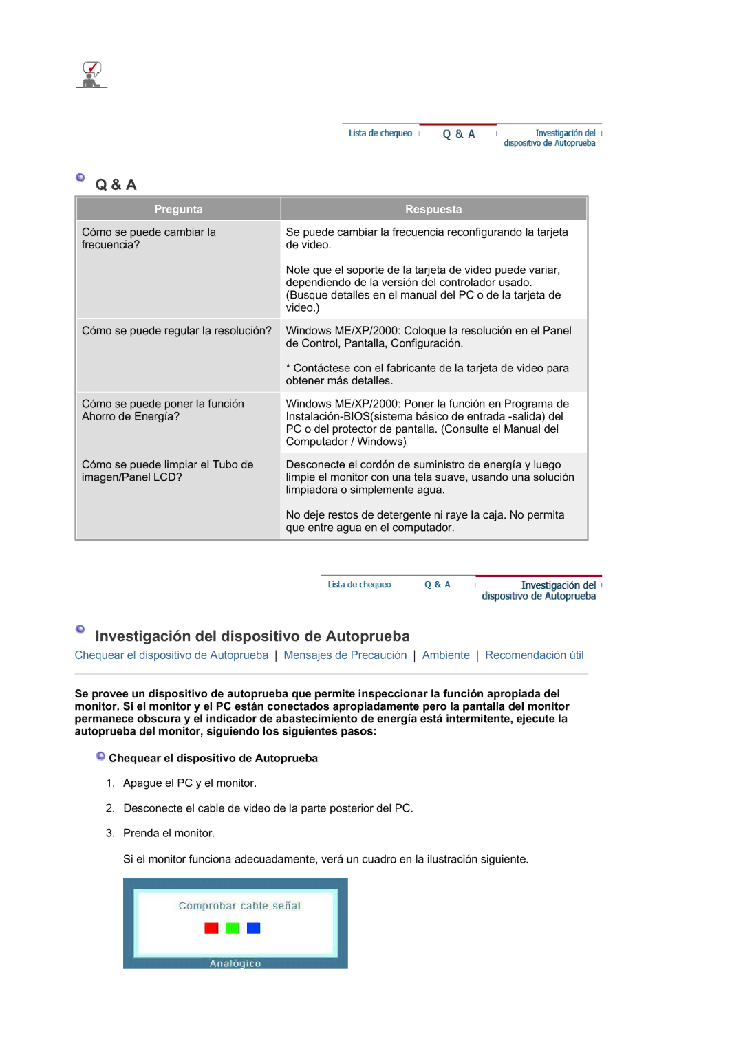 Samsung 740BPlus, 940BPlus manual Investigación del dispositivo de Autoprueba 