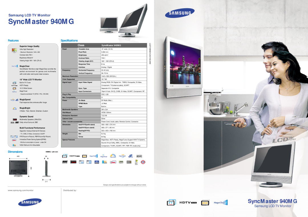 Samsung dimensions SyncMaster 940MG 