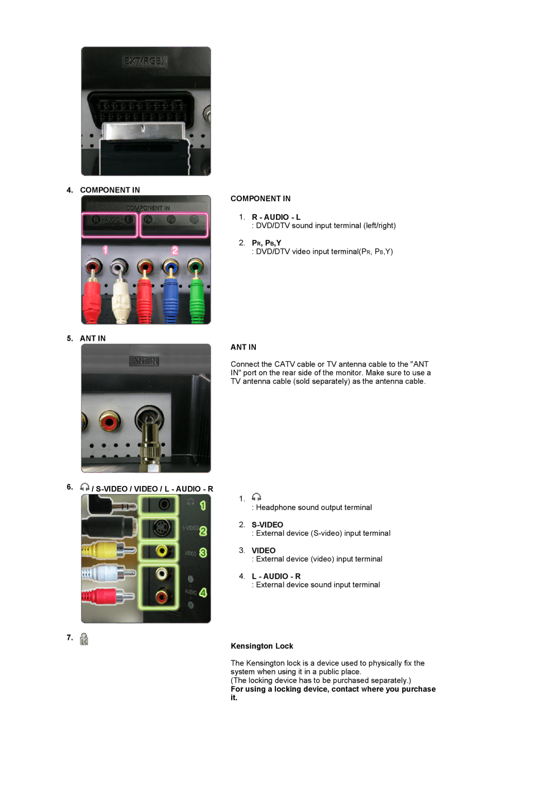 Samsung 940MW manual Component, Ant, Video 