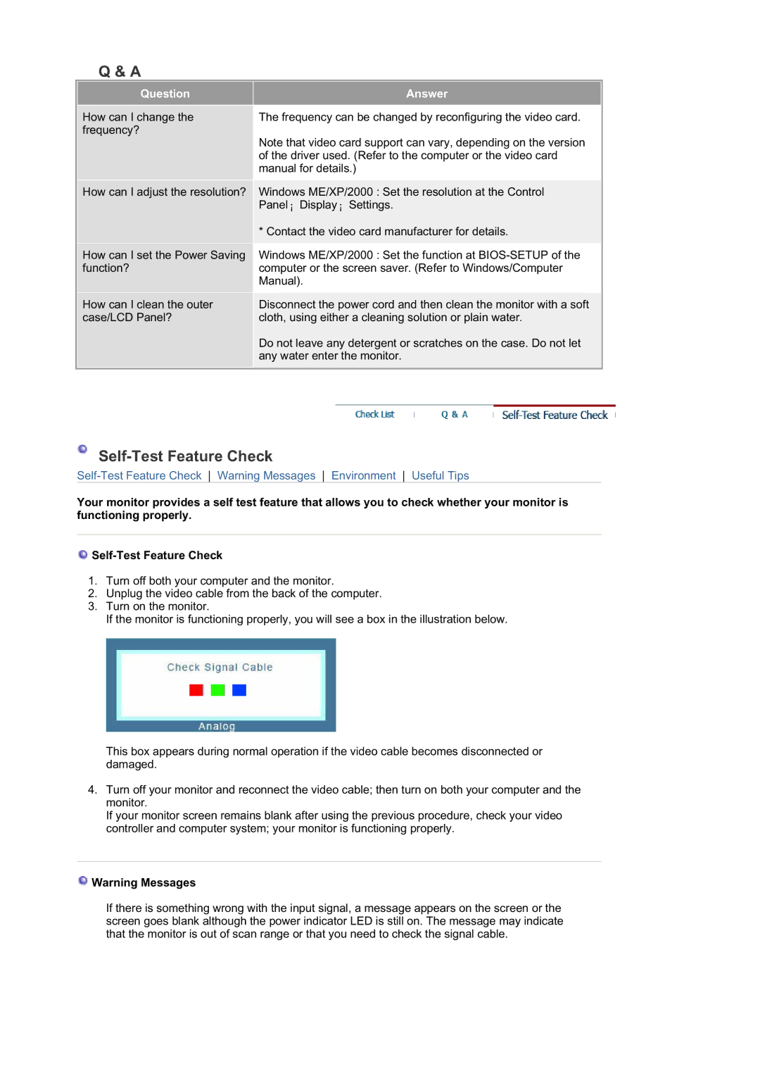 Samsung 740T, 940T, 940B, 940FN, 940N, 740B, 740N, 540B manual Self-Test Feature Check 